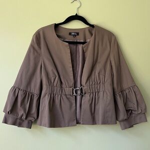 Tribal Cotton Stretch Three Quarter Puff Sleeve Khaki Jacket